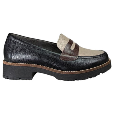 Zapatos Pitillos Mocasines Antifaz Combinado 11564 Negro Topo Marrón