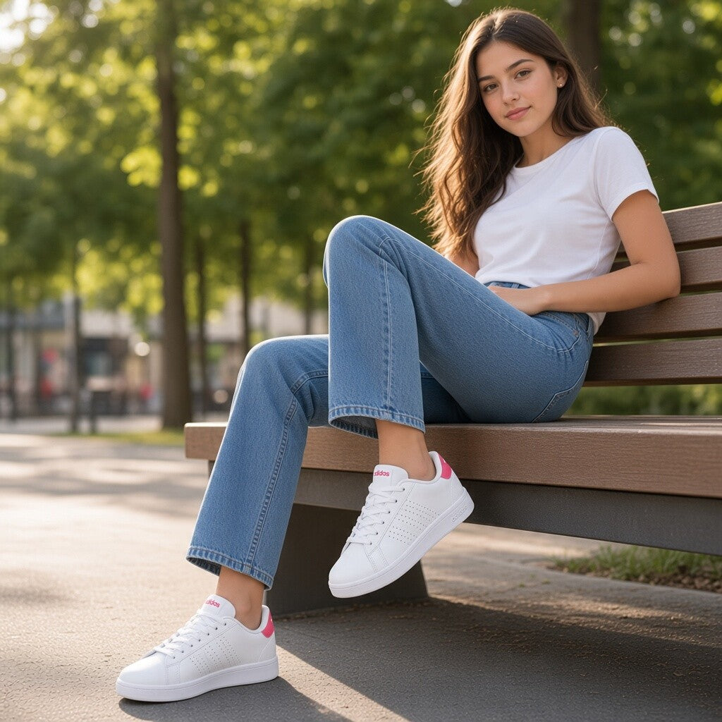 Zapatillas Adidas Advantage Base 2.0 J KJ4247 blancas y rosas