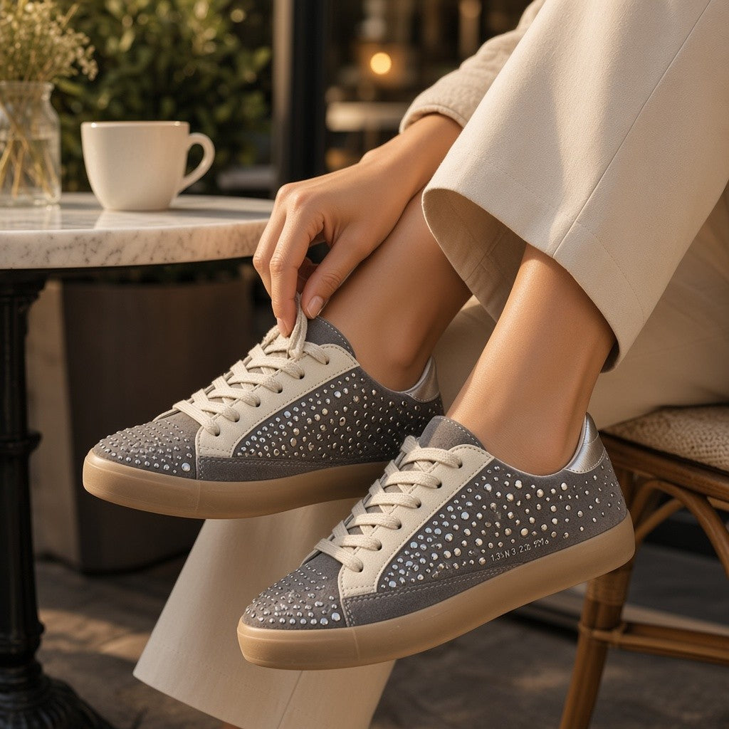 Zapatillas Corina Coordenadas Tachas M6504 Gris