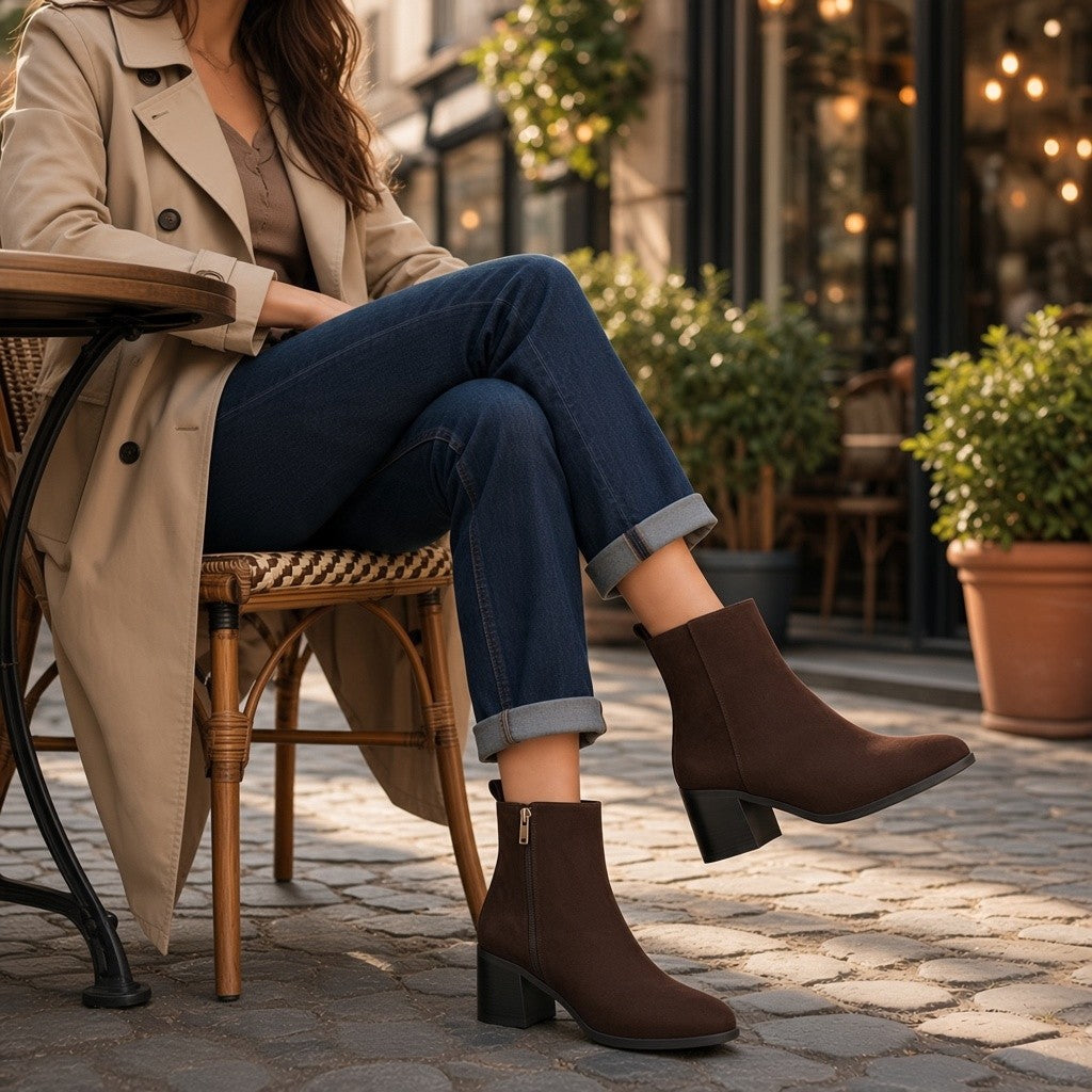 Botines café Corina M6855 con tacón ancho