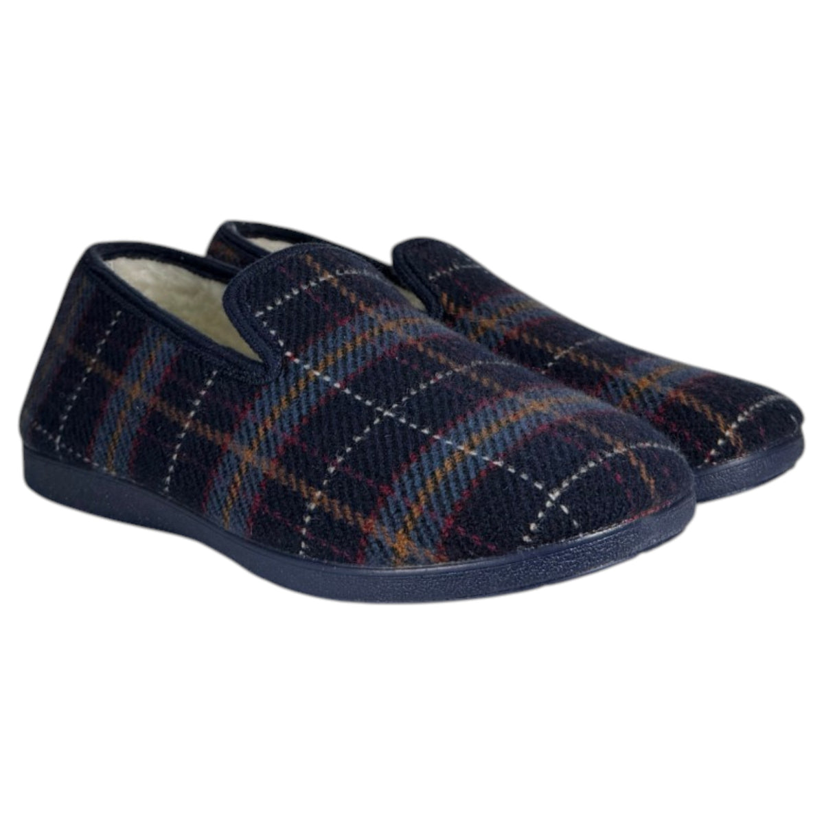 Zapatillas de casa La Valenciana Cuadros 403 marino con lana natural