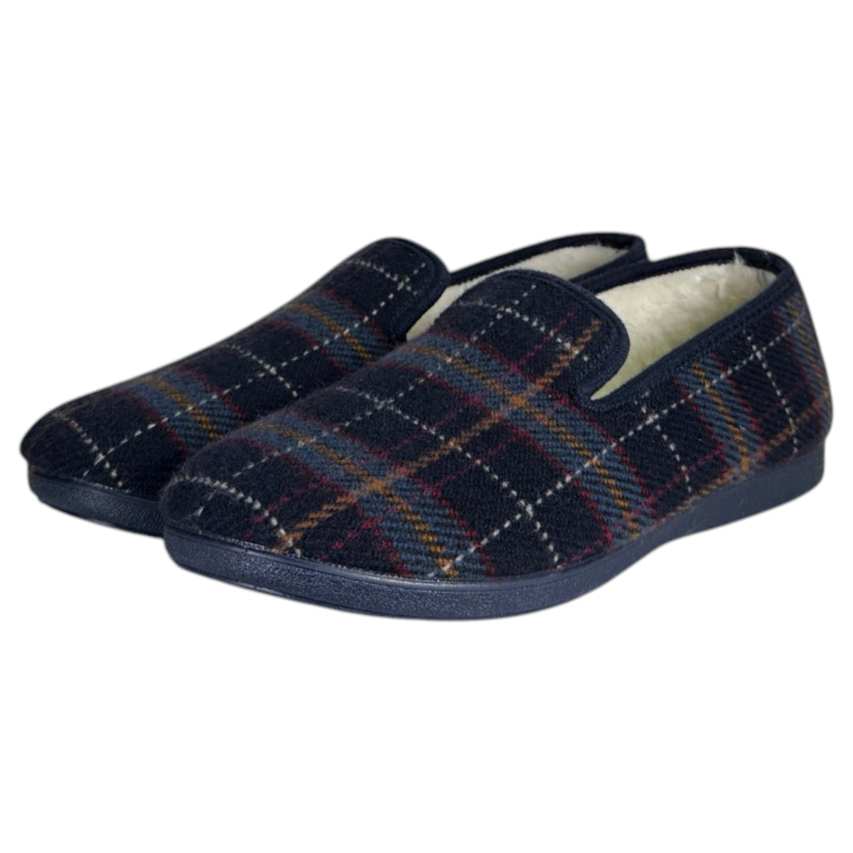 Zapatillas de casa La Valenciana Cuadros 403 marino con lana natural