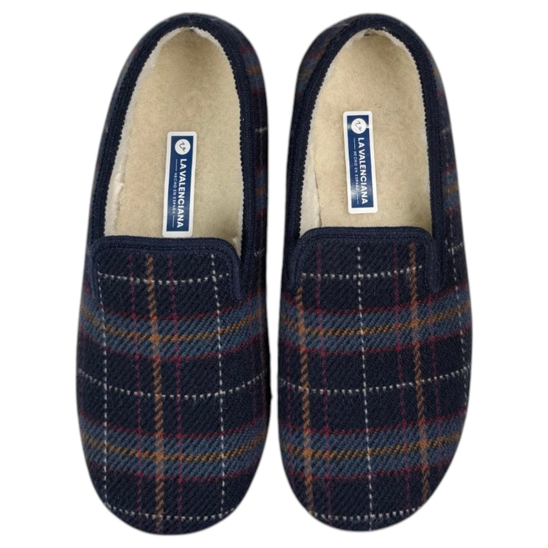 Zapatillas de casa La Valenciana Cuadros 403 marino con lana natural