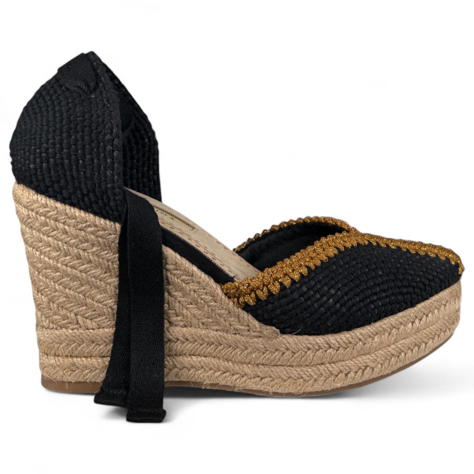 Alpargatas Corina Cuña Bordados M5386 Negro - imagen 1
