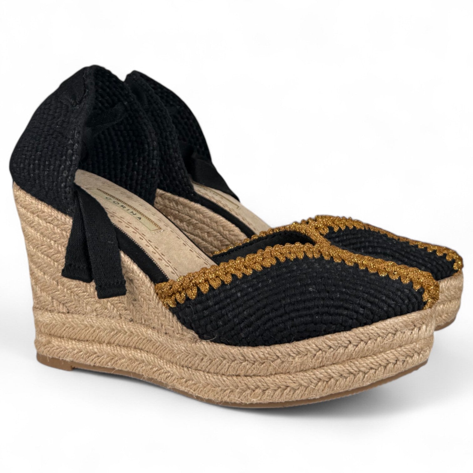 Alpargatas Corina Cuña Bordados M5386 Negro - imagen 2