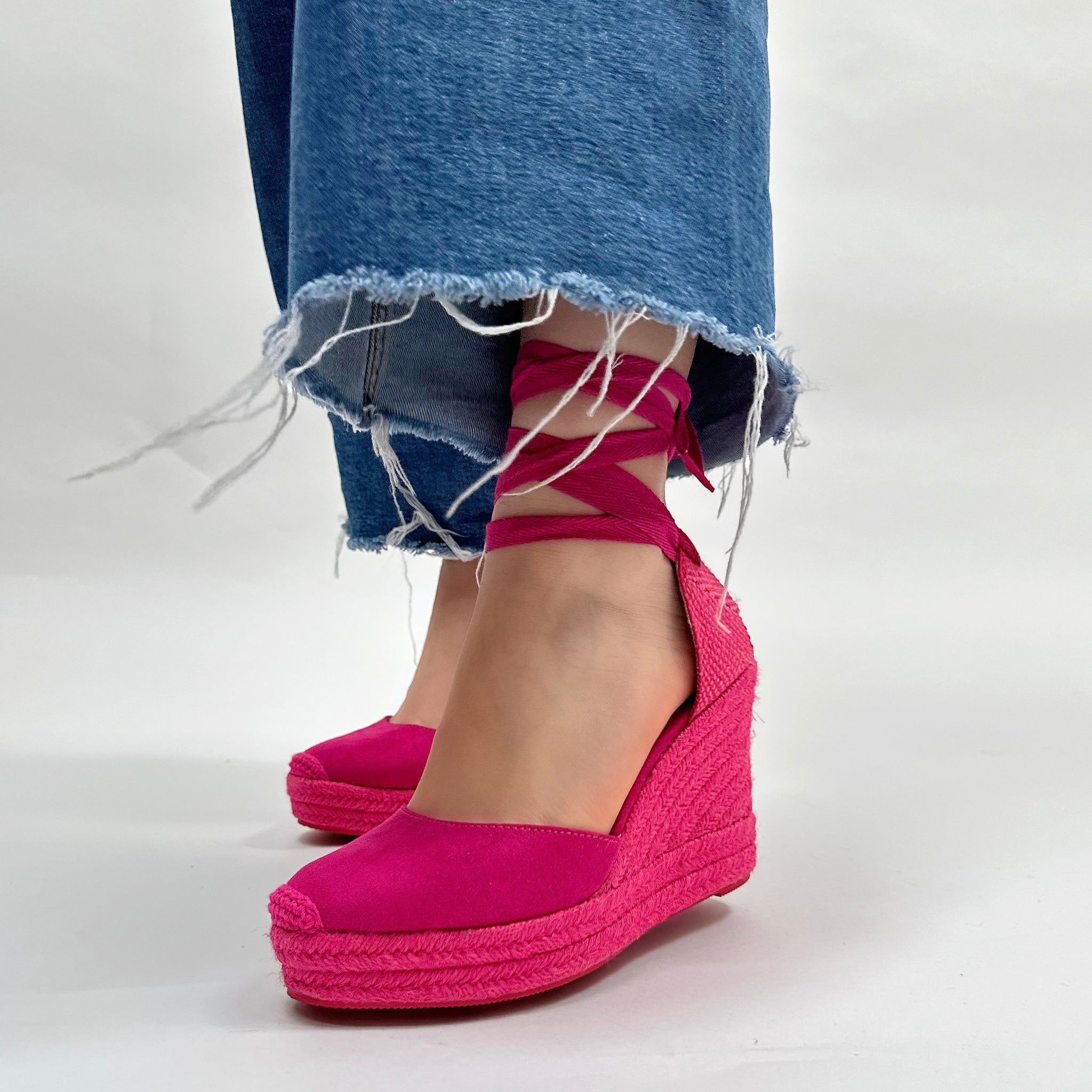 Alpargatas Corina Cuña Cintas M4298 Fucsia - imagen 1