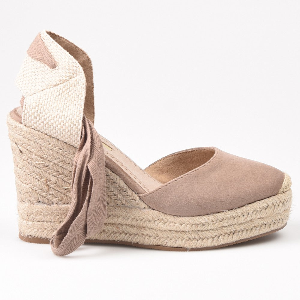 Alpargatas Corina Cuña Cintas M4298 Taupe - imagen 1