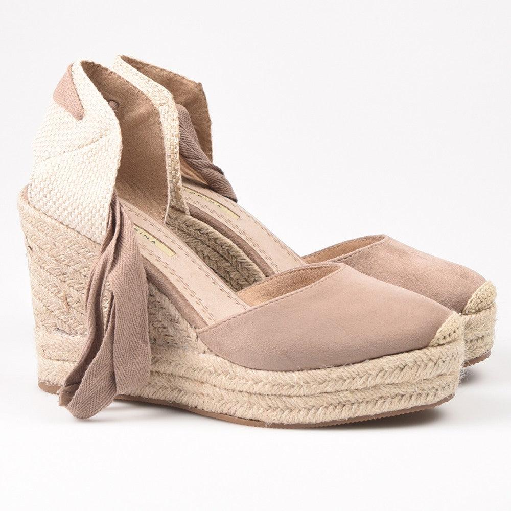 Alpargatas Corina Cuña Cintas M4298 Taupe - imagen 2