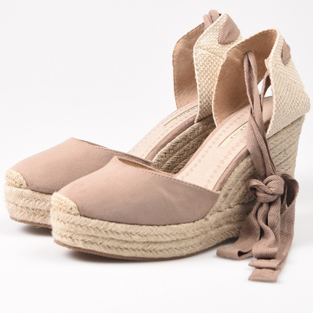 Alpargatas Corina Cuña Cintas M4298 Taupe - imagen 3