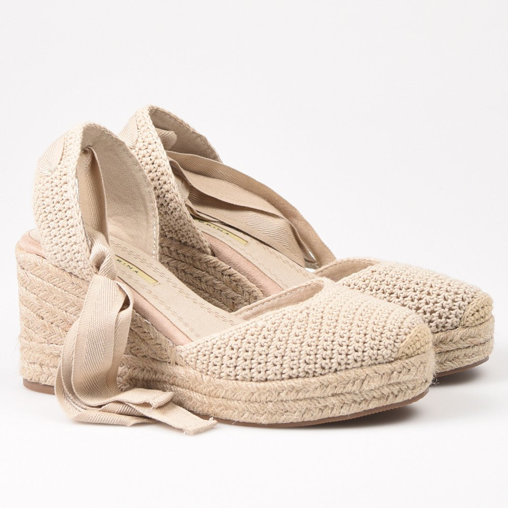 Alpargatas Corina Cuña Crochet M4303 Natural - imagen 2