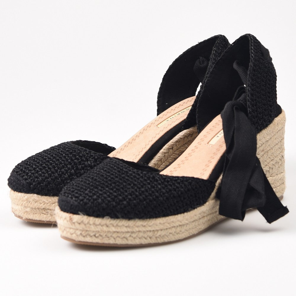 Alpargatas Corina Cuña Crochet M4303 Negro - imagen 3