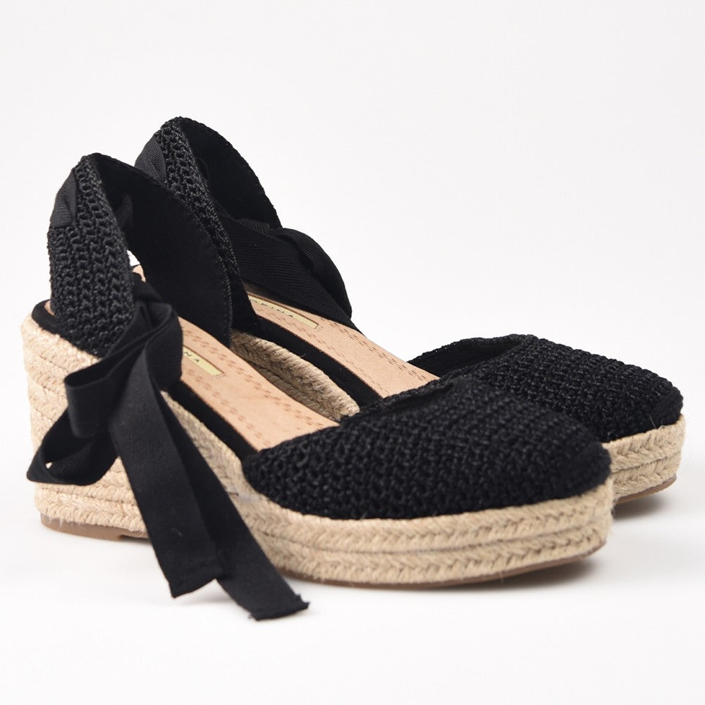 Alpargatas Corina Cuña Crochet M4303 Negro - imagen 2