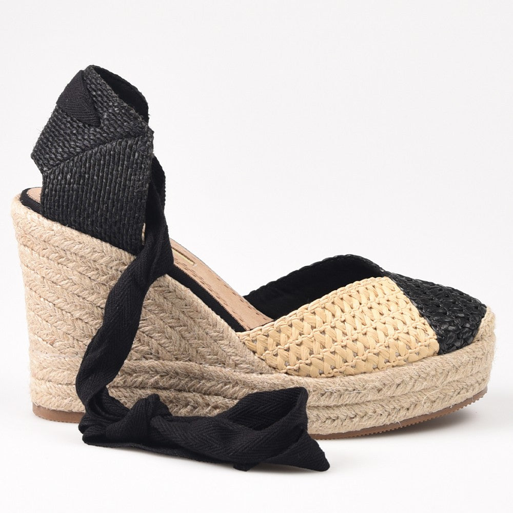 Alpargatas Corina Cuña Rafia M4127 Negro - imagen 1
