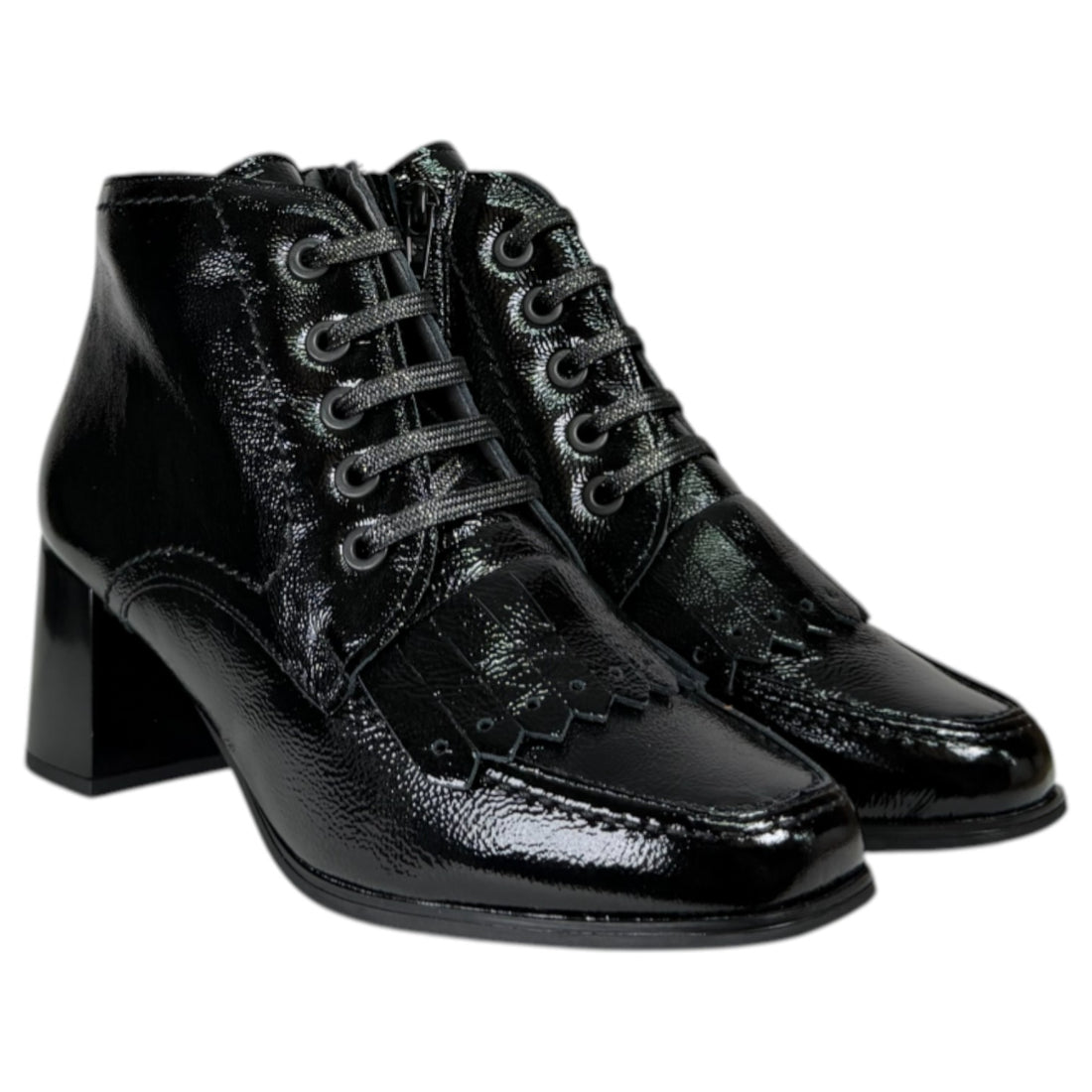 Botines Pitillos Tacón Charol Flecos 10833 Negro - imagen 2
