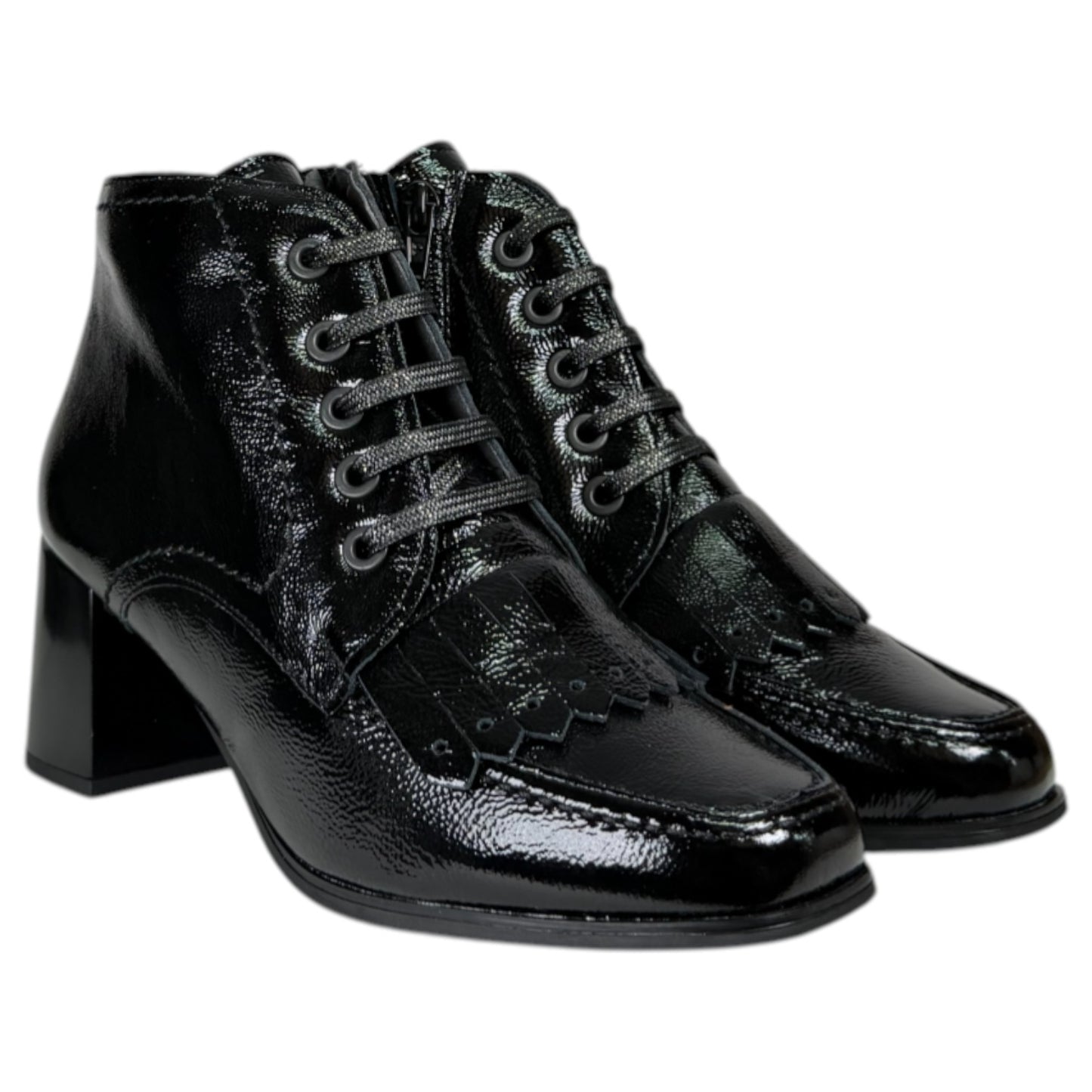 Botines Pitillos Tacón Charol Flecos 10833 Negro - imagen 2