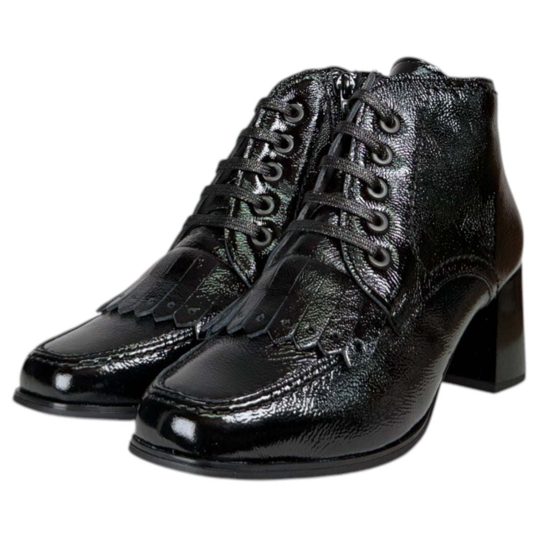 Botines Pitillos Tacón Charol Flecos 10833 Negro - imagen 3