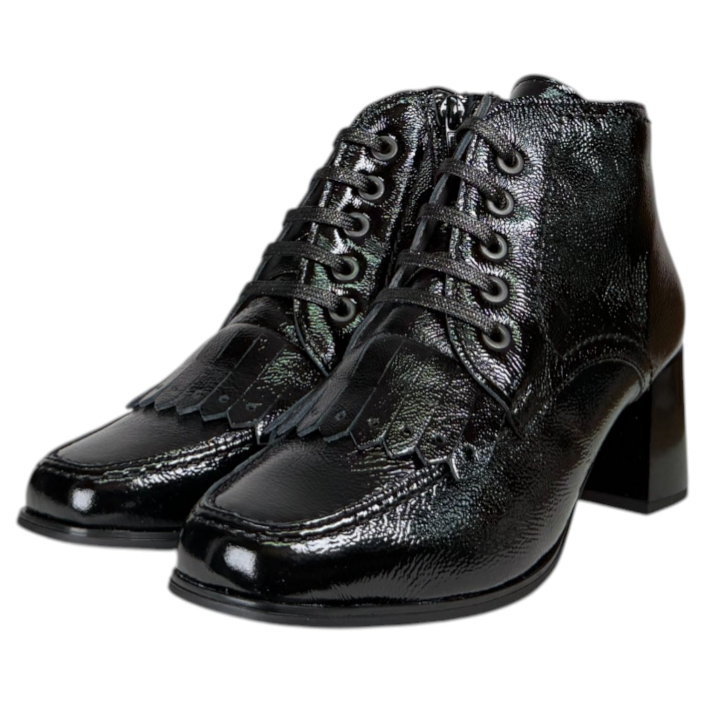 Botines Pitillos Tacón Charol Flecos 10833 Negro - imagen 3