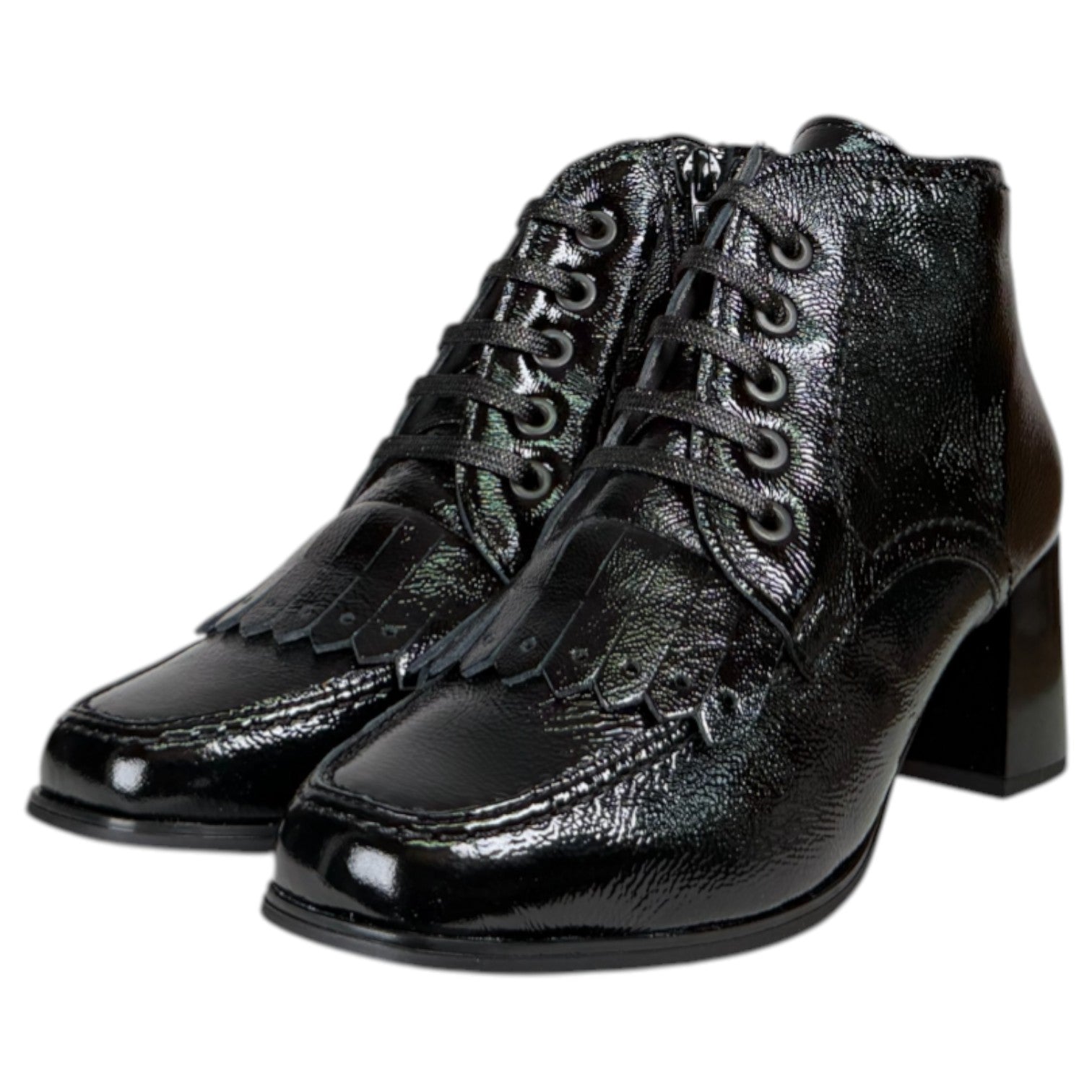 Botines Pitillos Tacón Charol Flecos 10833 Negro - imagen 3