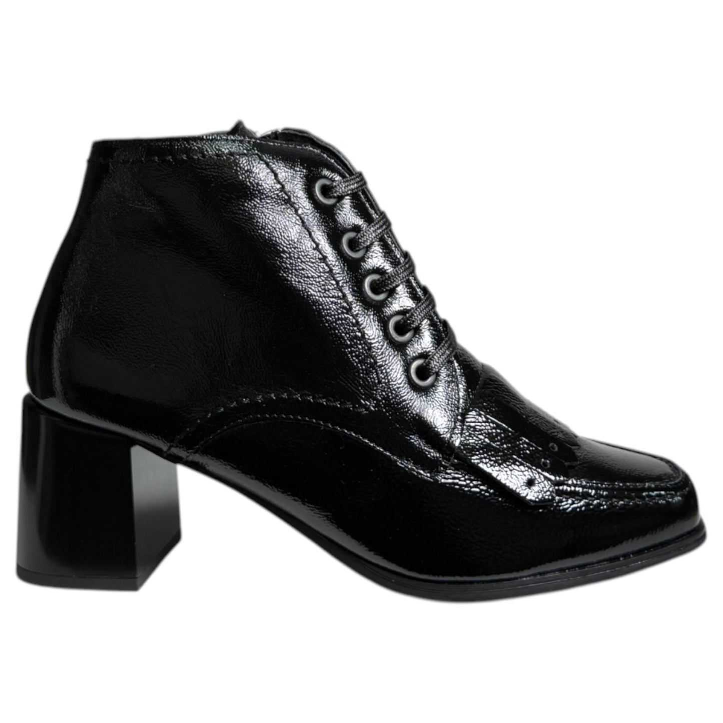 Botines Pitillos Tacón Charol Flecos 10833 Negro - imagen 1