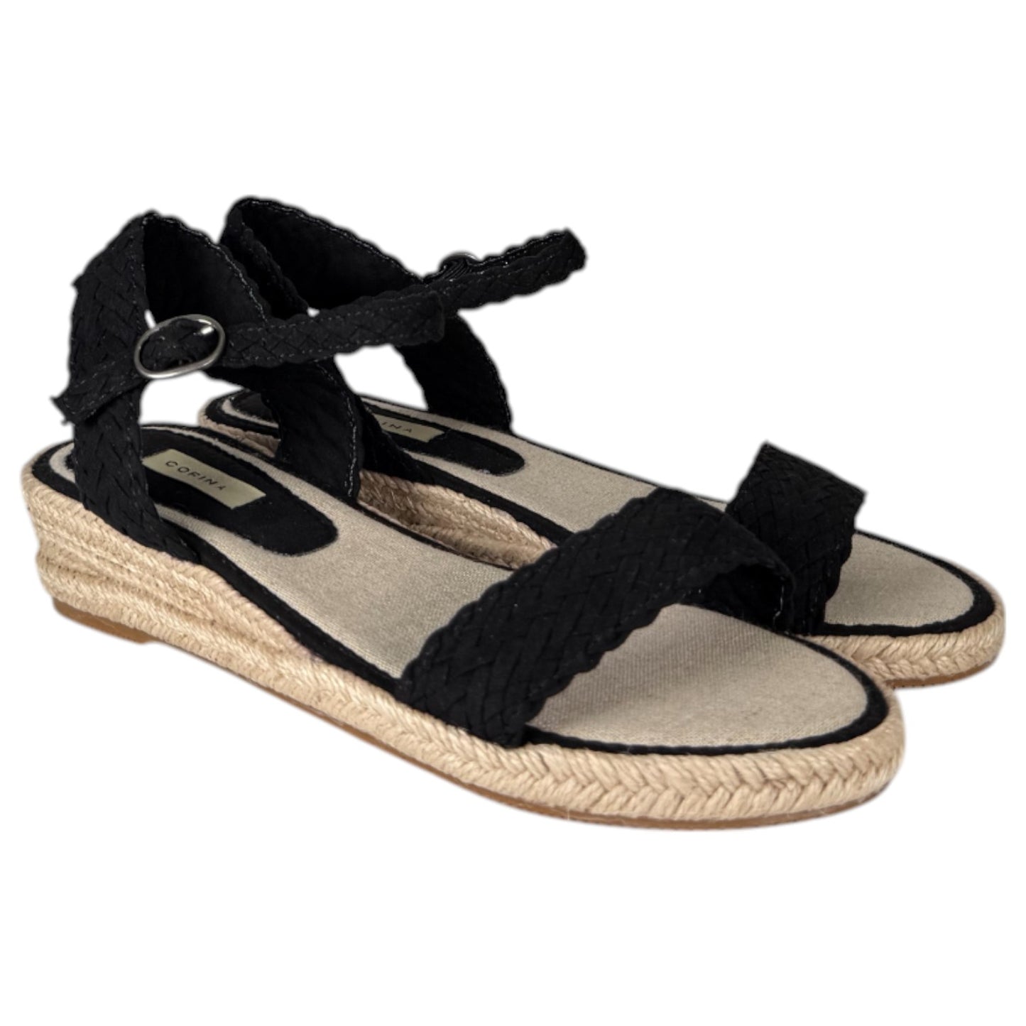 Sandalias Corina Cuña Baja Trenzada M4380 Negro - imagen 2