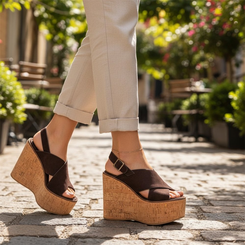 Sandalias Corina Cuña Corcho M6366 Café - imagen 2
