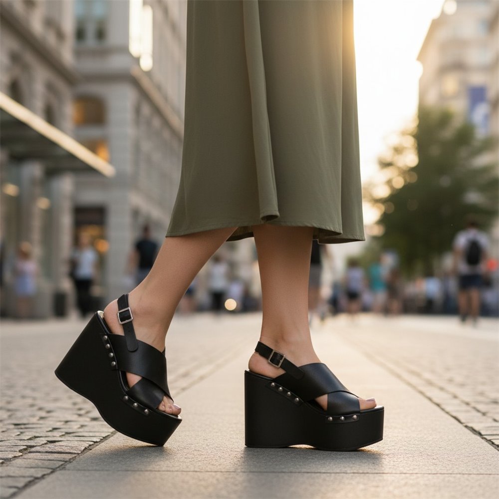 Sandalias Corina Cuña Tachas M6367 Negro - imagen 2