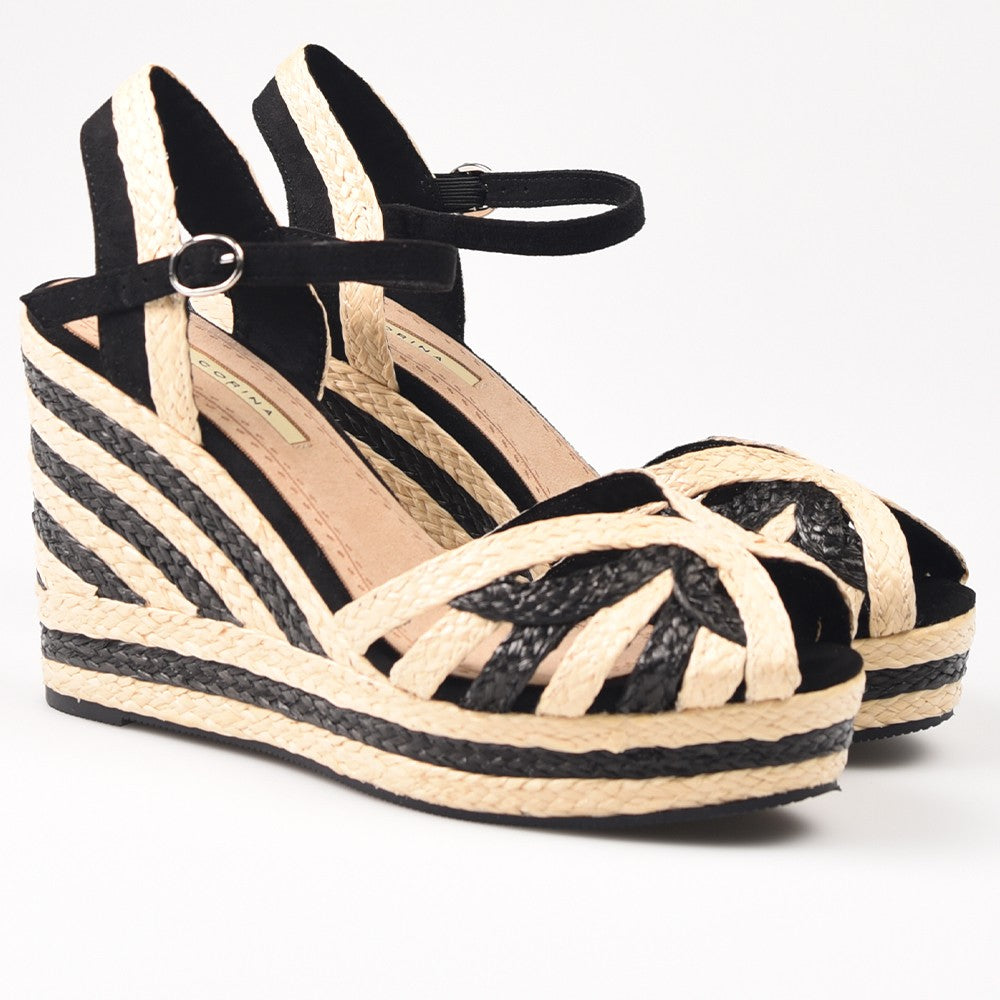 Sandalias de Esparto Corina Cuña M4355 Negro Natural - imagen 3
