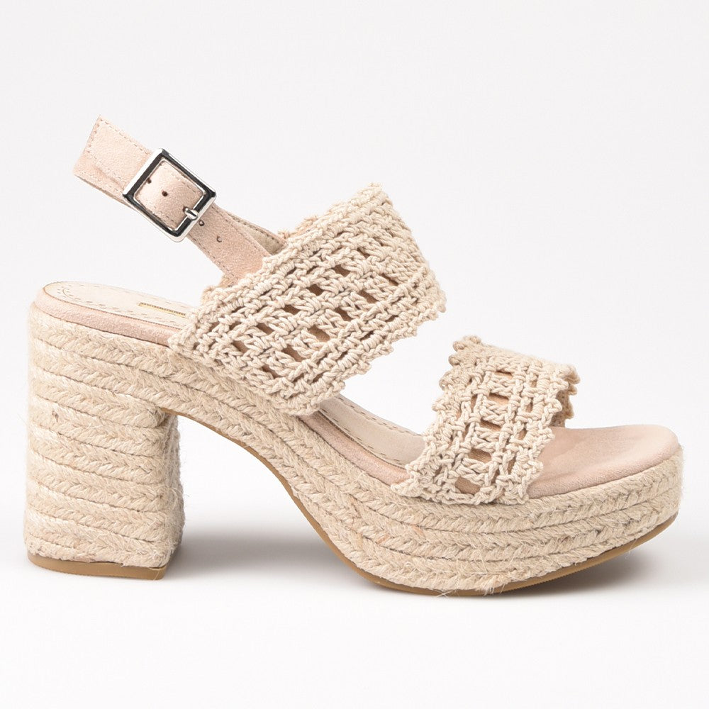 Sandalias de Esparto Corina Tacón Crochet M4407 Beige - imagen 1