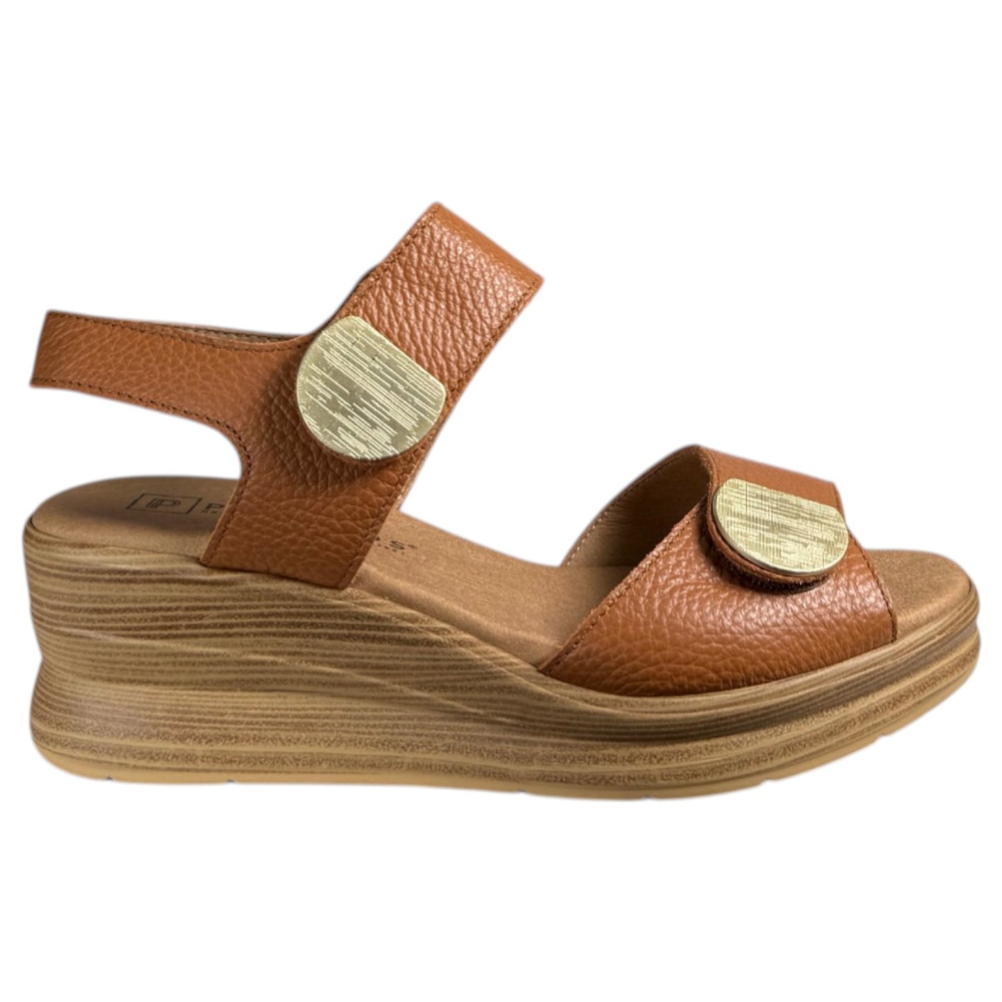 Sandalias Pitillos Cuña Apliques Dorados 11054 Cuero - imagen 1