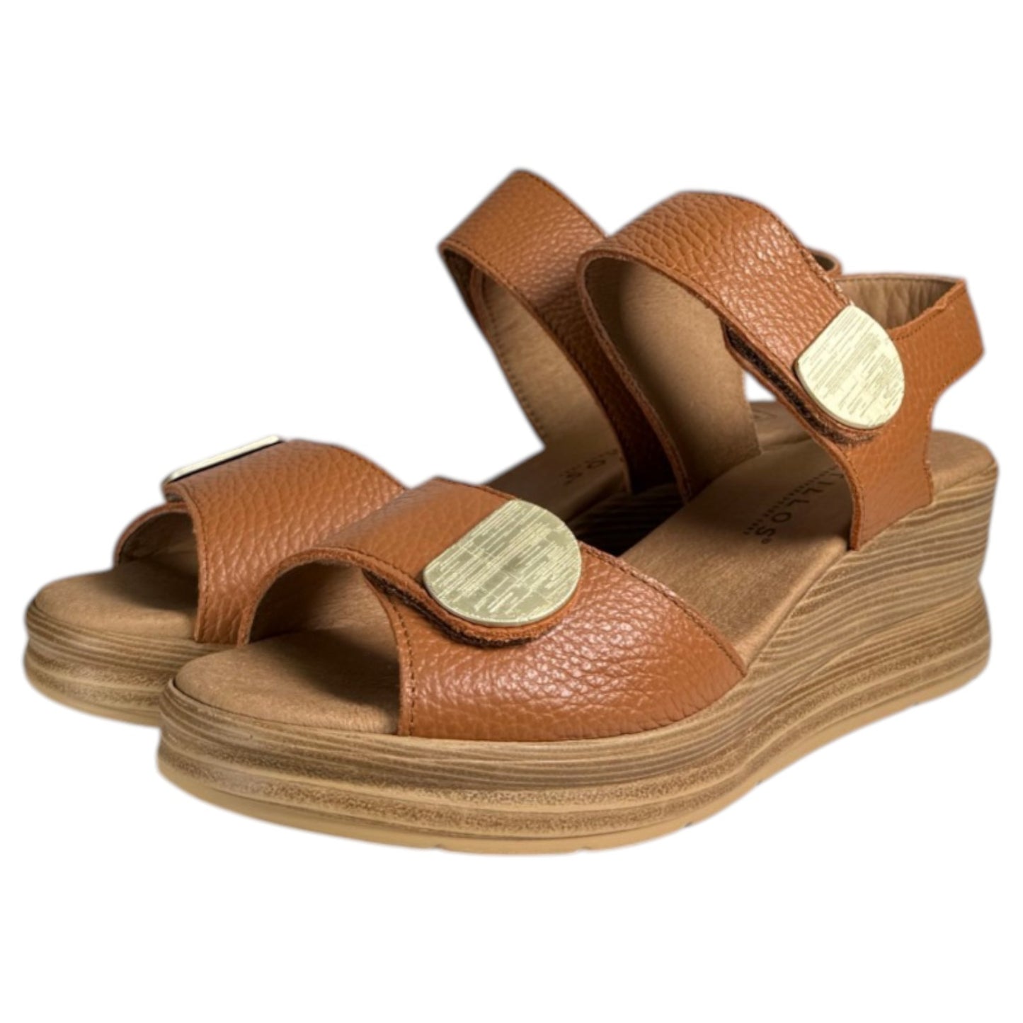 Sandalias Pitillos Cuña Apliques Dorados 11054 Cuero - imagen 5