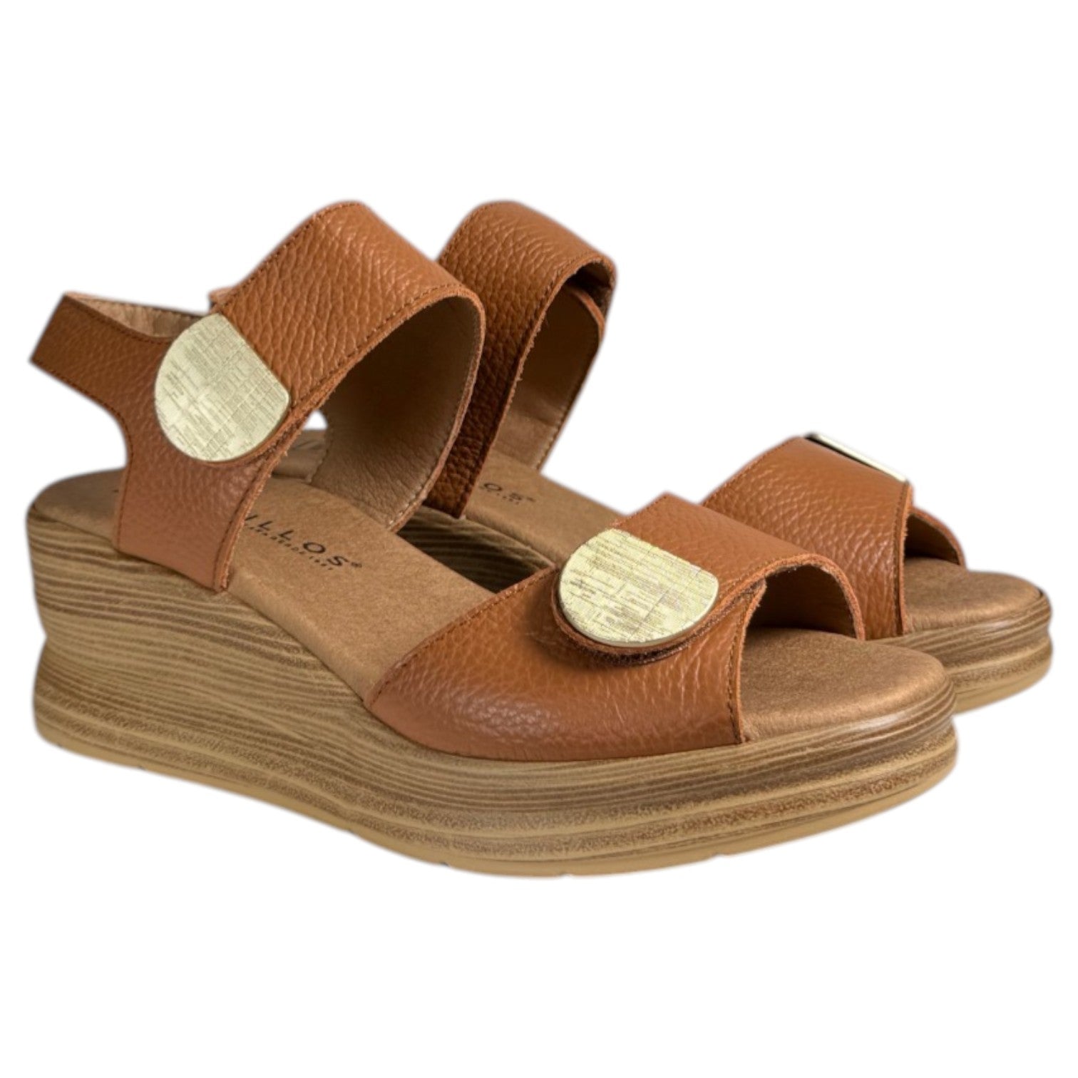Sandalias Pitillos Cuña Apliques Dorados 11054 Cuero - imagen 3