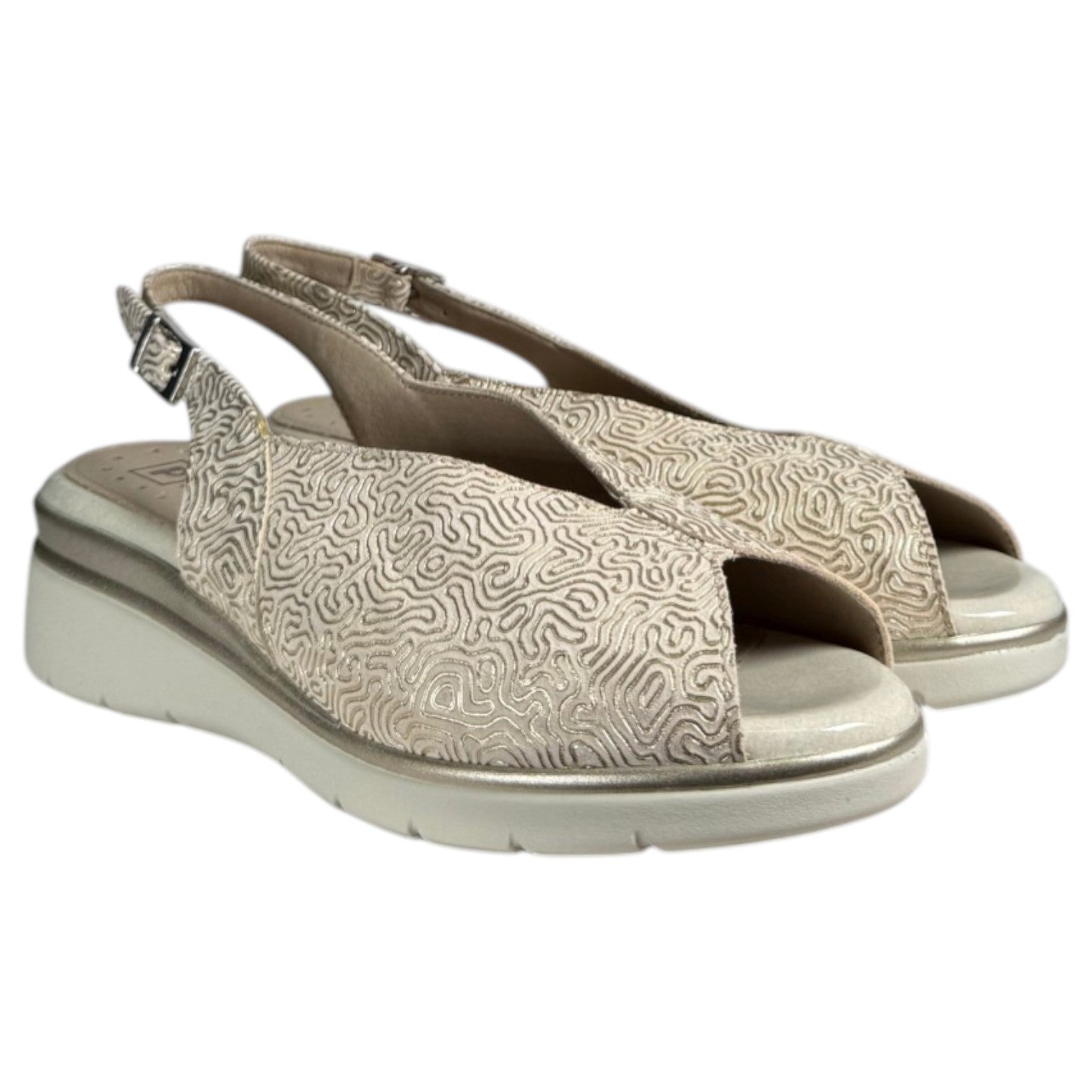 Sandalias Pitillos Cuña Piel Grabada 11044 Oro - imagen 3