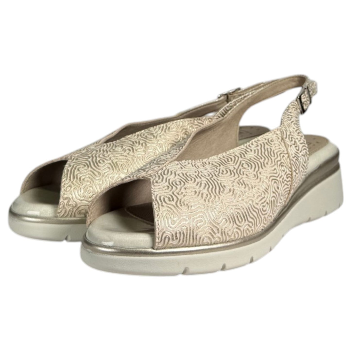 Sandalias Pitillos Cuña Piel Grabada 11044 Oro - imagen 5