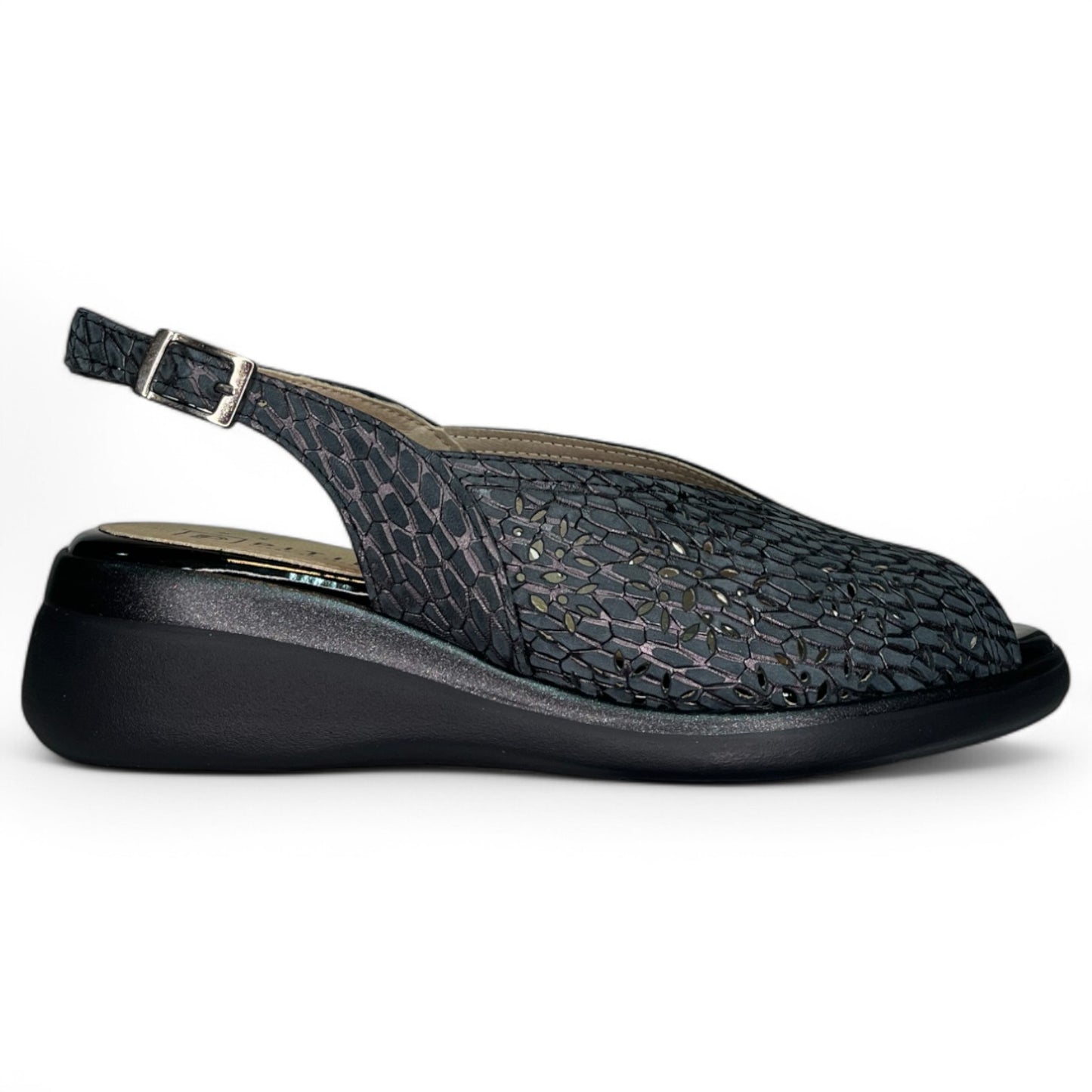 Sandalias Pitillos Piel Troquelada Cuña 10342 Negro - imagen 1