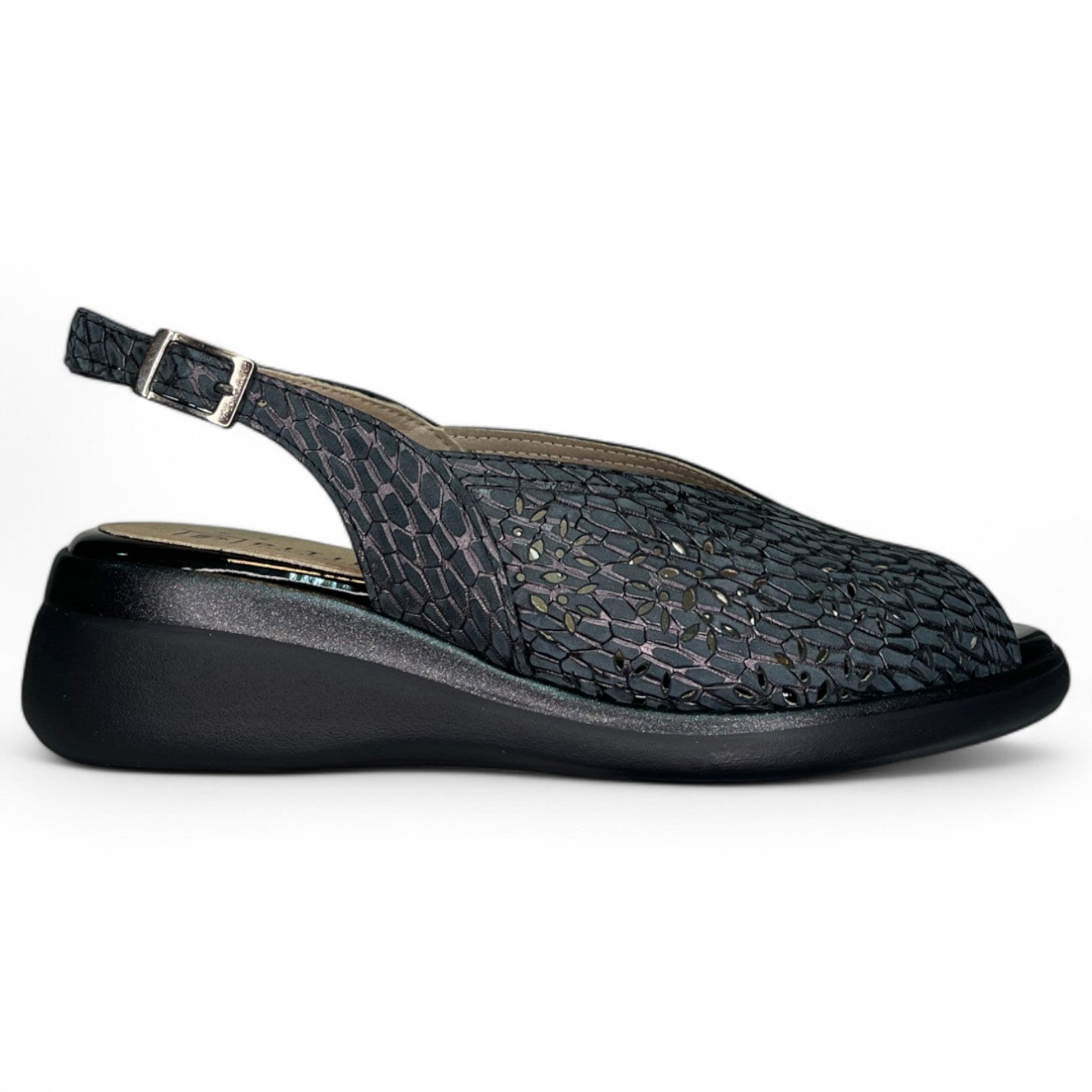 Sandalias Pitillos Piel Troquelada Cuña 10342 Negro - imagen 1