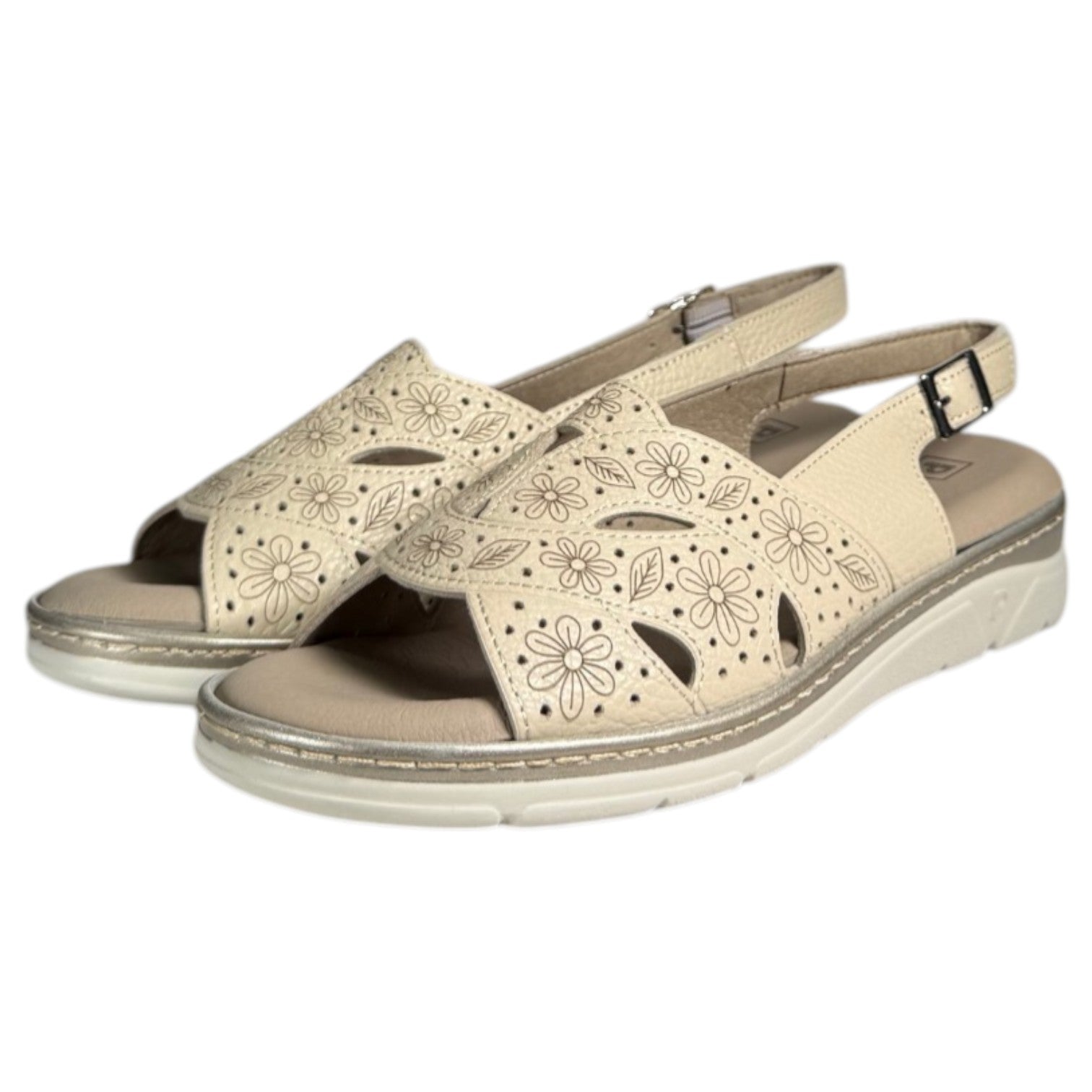 Sandalias Pitillos Plantilla Extraíble Flores 11001 Crema - imagen 5