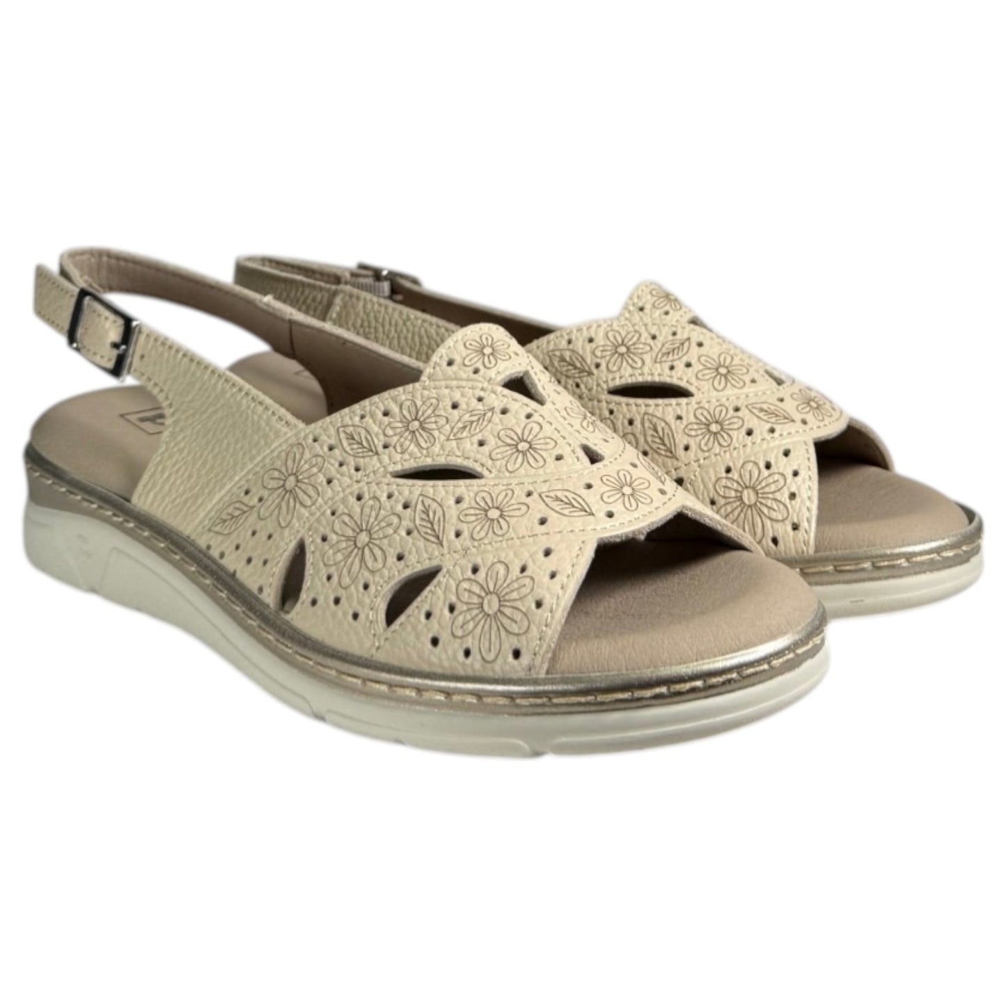 Sandalias Pitillos Plantilla Extraíble Flores 11001 Crema - imagen 3