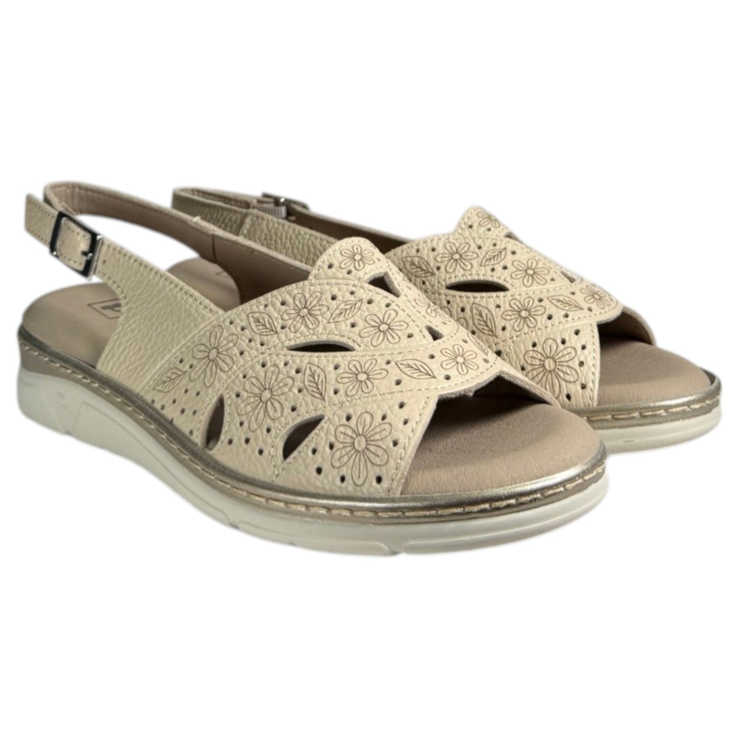 Sandalias Pitillos Plantilla Extraíble Flores 11001 Crema - imagen 3