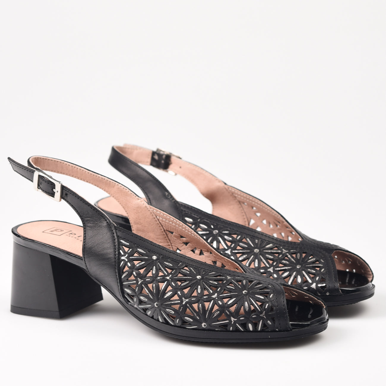 Sandalias Pitillos Troqueladas Tacón 5695 Negro - imagen 2
