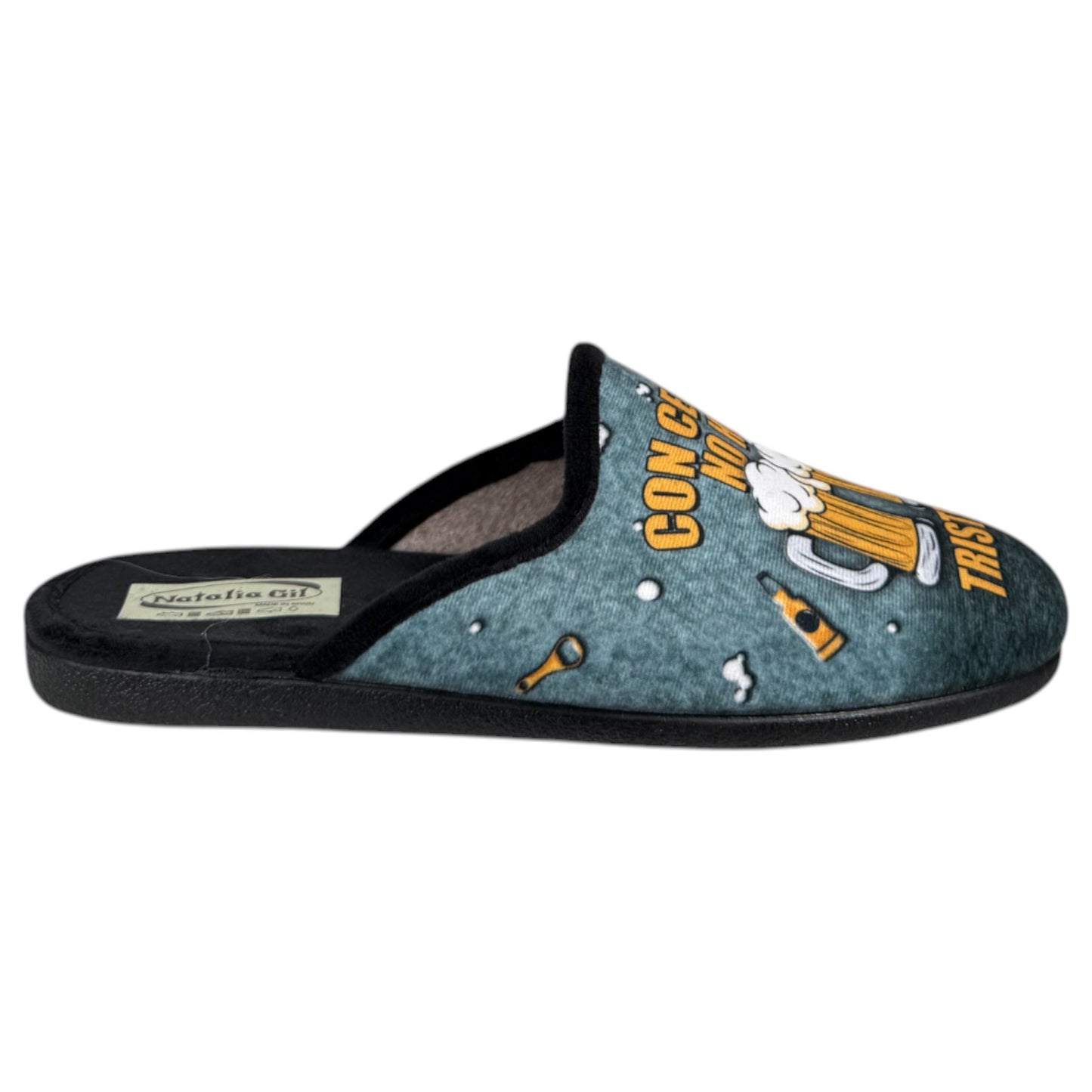 Zapatillas de Casa Natalia Gil Con Cerveza No Hay Tristeza 6068 Negro - imagen 2