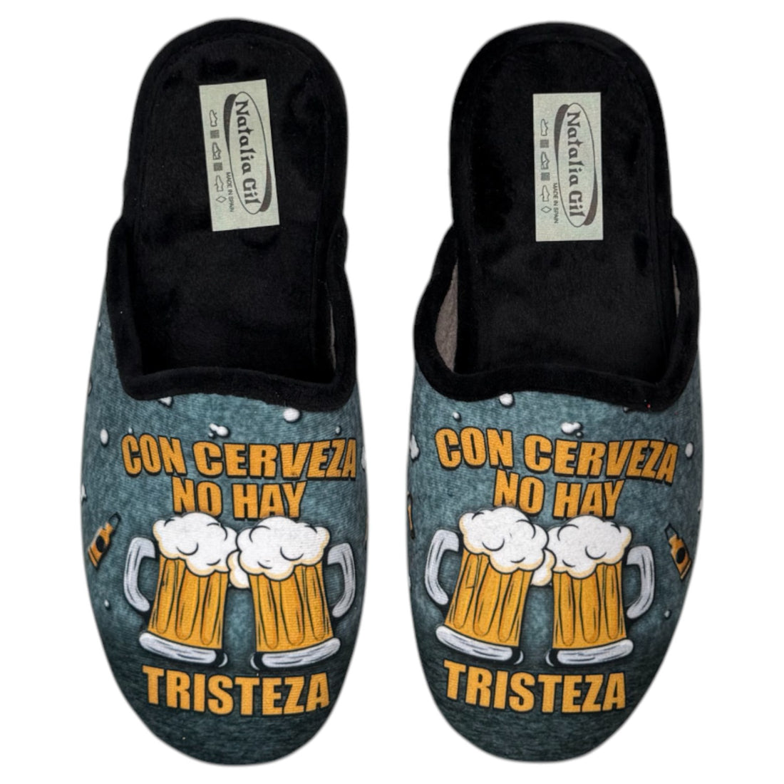 Zapatillas de Casa Natalia Gil Con Cerveza No Hay Tristeza 6068 Negro - imagen 1