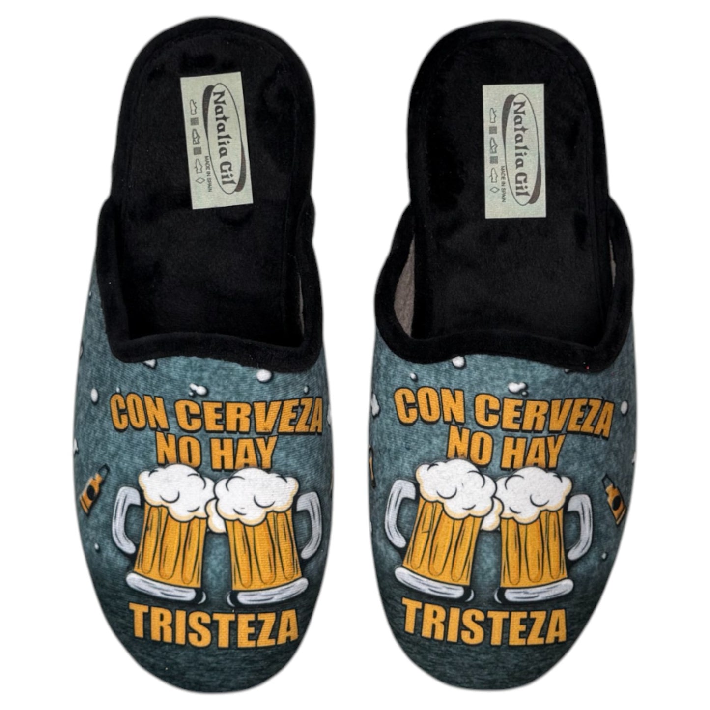 Zapatillas de Casa Natalia Gil Con Cerveza No Hay Tristeza 6068 Negro - imagen 1