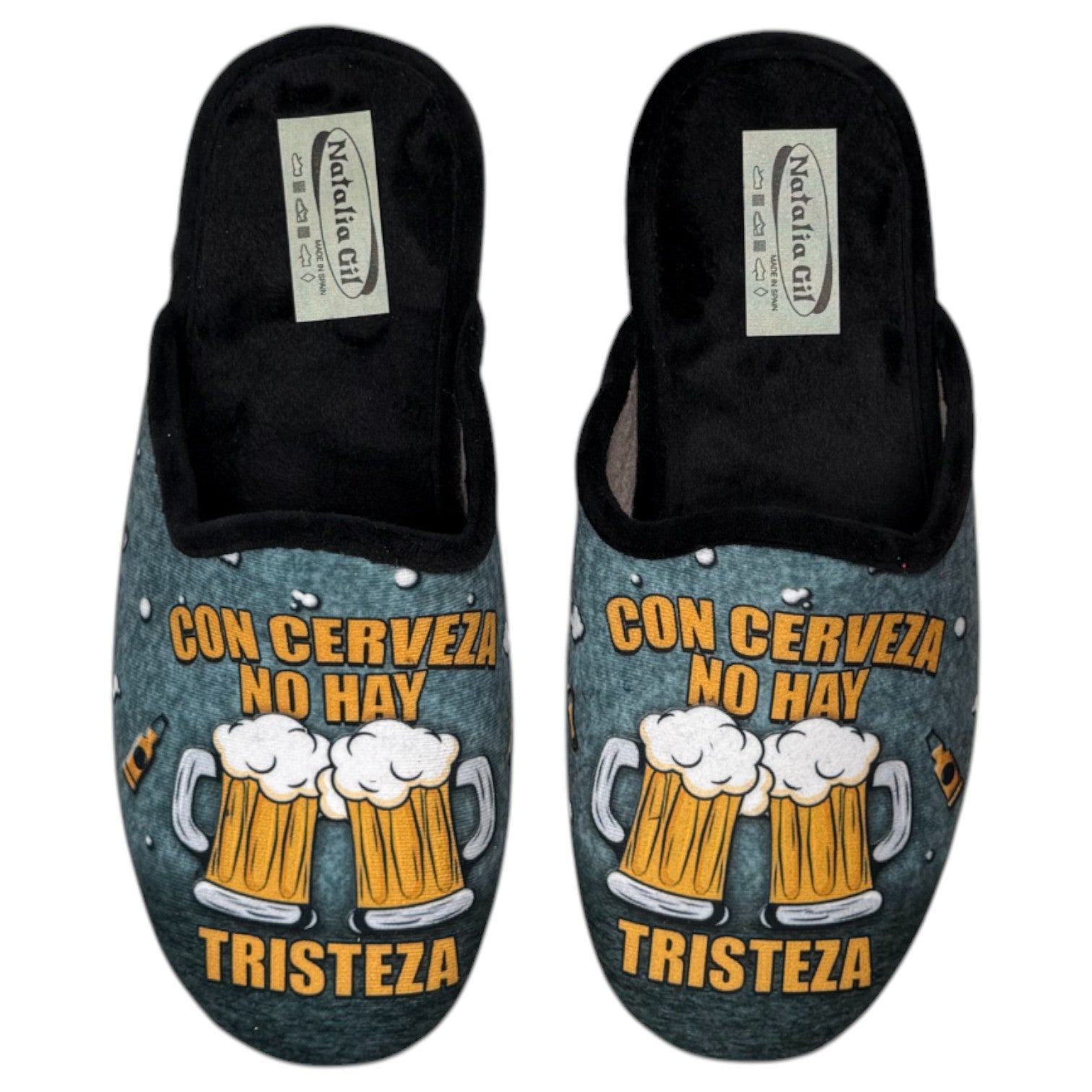 Zapatillas de Casa Natalia Gil Con Cerveza No Hay Tristeza 6068 Negro - imagen 1