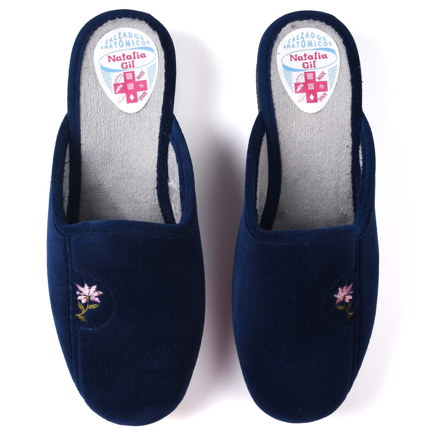 Zapatillas de Casa Natalia Gil Flor Bordada 102 Marino - imagen 1