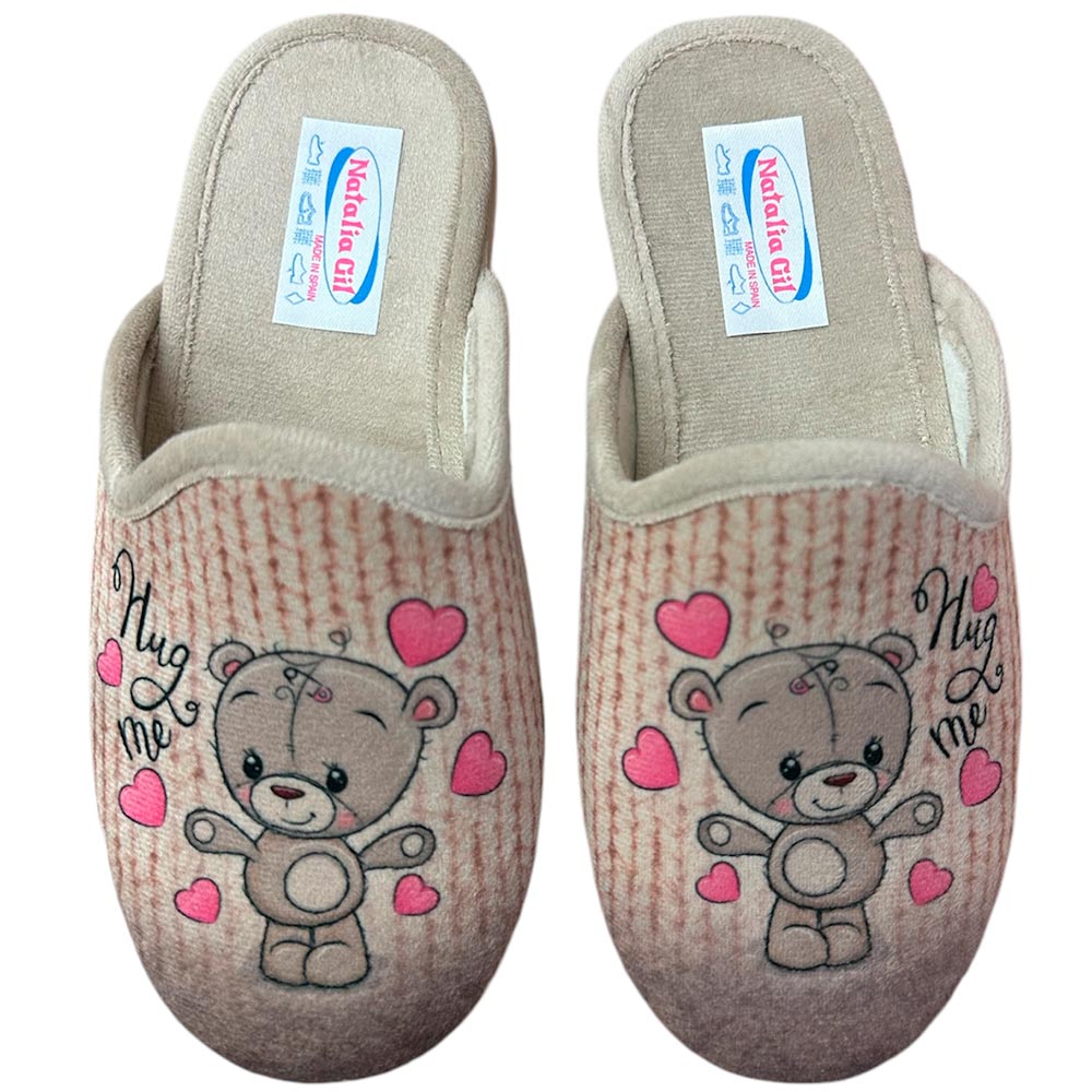 Zapatillas de Casa Natalia Gil Osito Corazones 7050 Beig - imagen 1