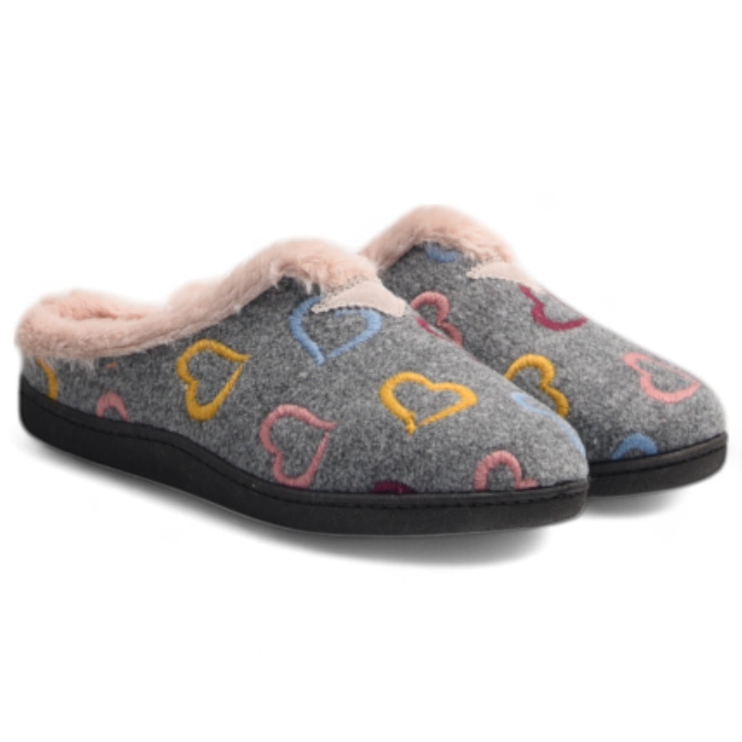 Zapatillas de Casa Plumaflex Corazones Bordados 12023 Gris - imagen 4
