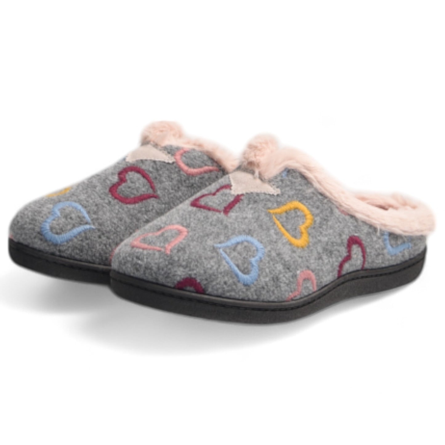Zapatillas de Casa Plumaflex Corazones Bordados 12023 Gris - imagen 5