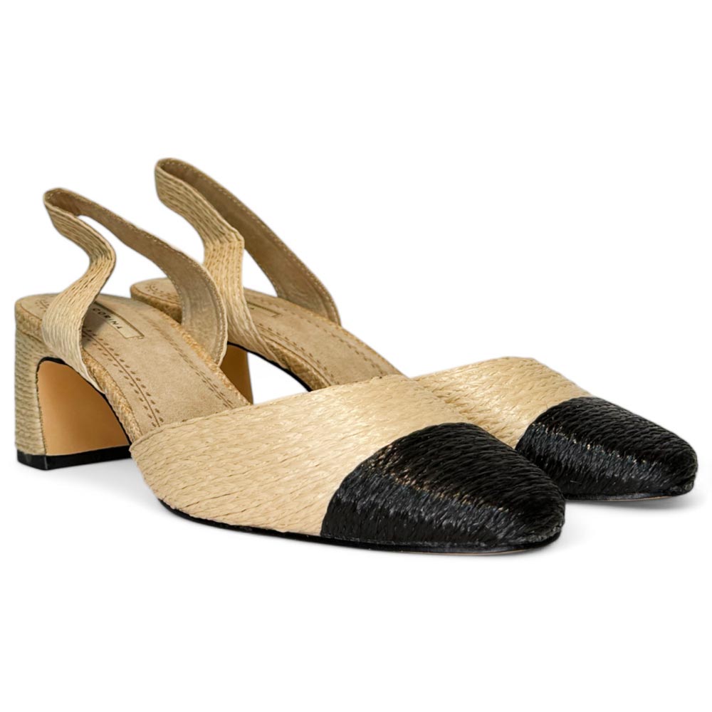 Zapatos Corina Rafia Puntera M5330 Natural Negro - imagen 3