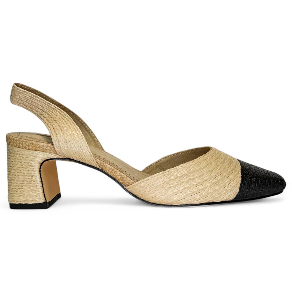 Zapatos Corina Rafia Puntera M5330 Natural Negro - imagen 1
