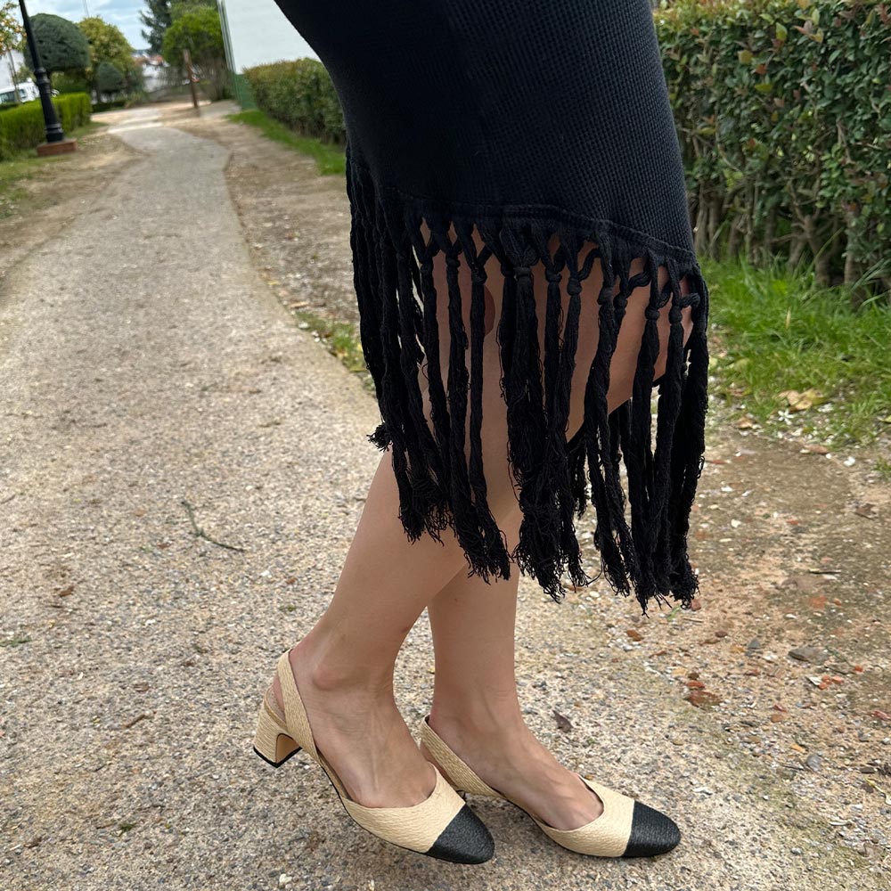 Zapatos Corina Rafia Puntera M5330 Natural Negro - imagen 6